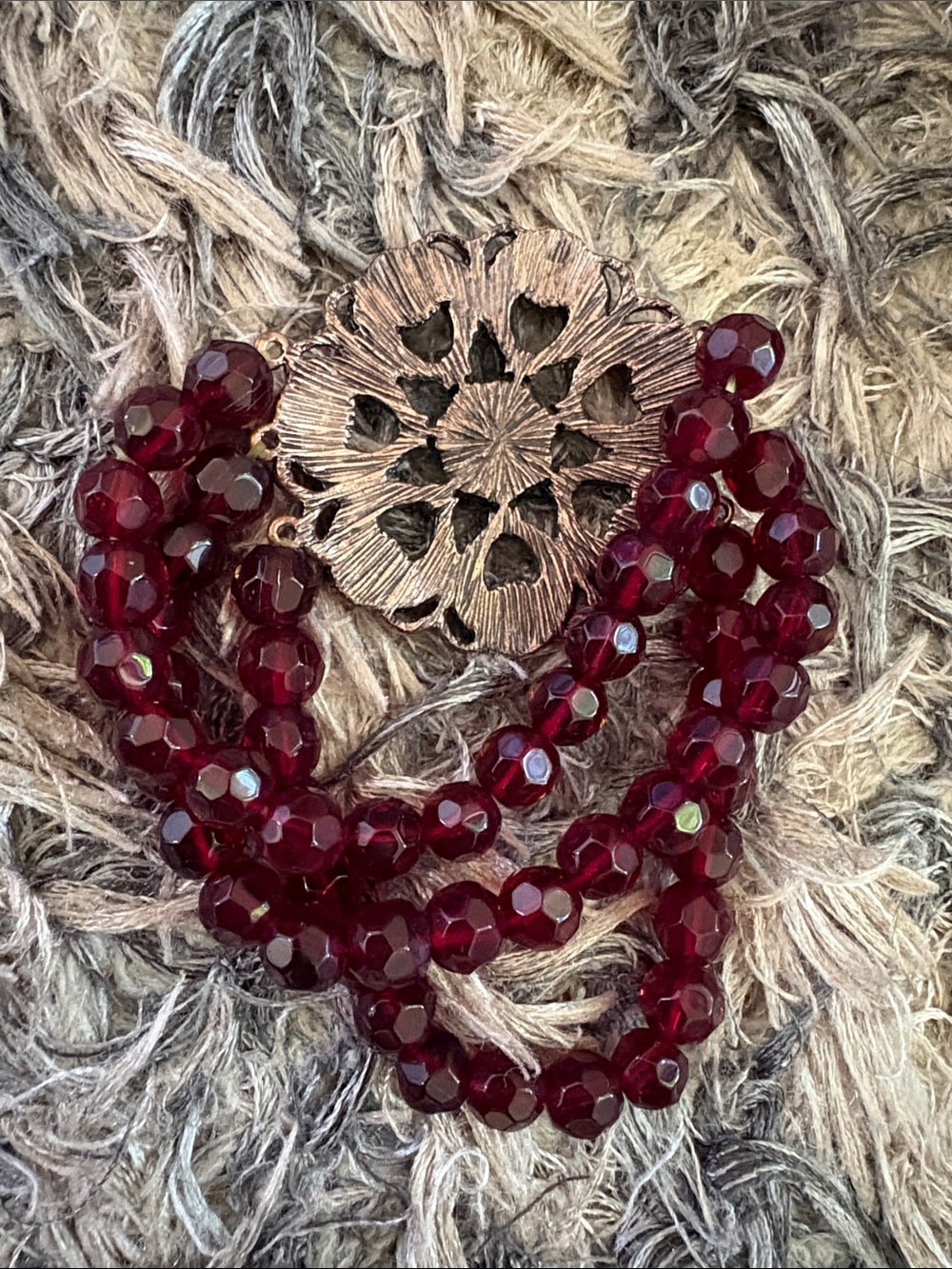 Garnet Red Crystal Floral Stretch Bracelet - Women Jewelry - Picture 3 of 7